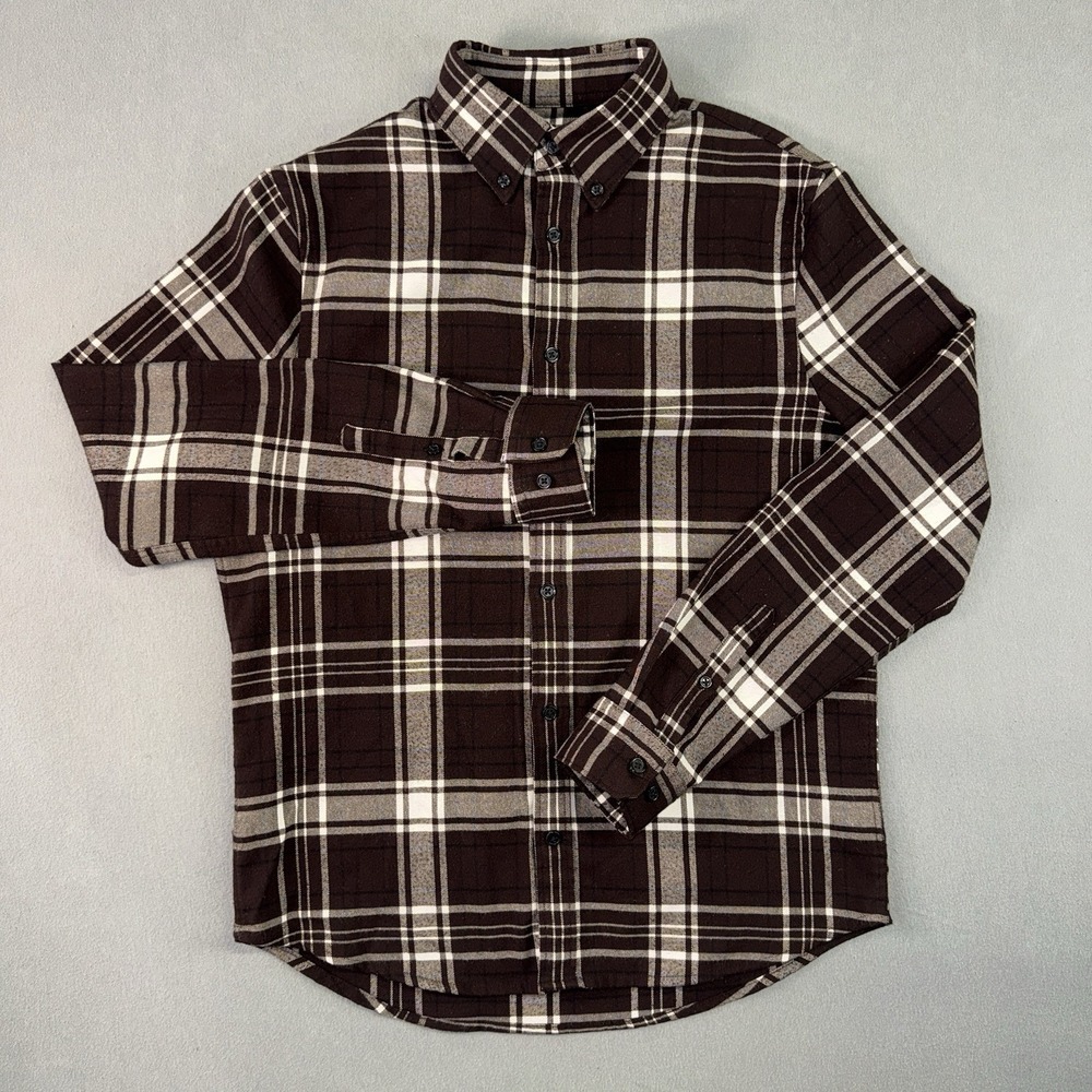 Men's‎ Express Long Sleeve Button Up Shirt Burgundy Plaid Size S